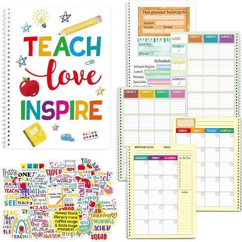 Ceiba Tree Teacher Planner مع ملصقات الفينيل الملاحظات اللاصقة تعيين بطاقات القلم وبطاقات التأكيد إلى المدرسة الأولى من هدايا مدرس المدرسة مجموعة ثابتة للنساء in Saudi Arabia