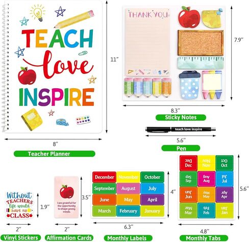 Ceiba Tree Teacher Planner مع ملصقات الفينيل الملاحظات اللاصقة تعيين بطاقات القلم وبطاقات التأكيد إلى المدرسة الأولى من هدايا مدرس المدرسة مجموعة ثابتة للنساء in Saudi Arabia