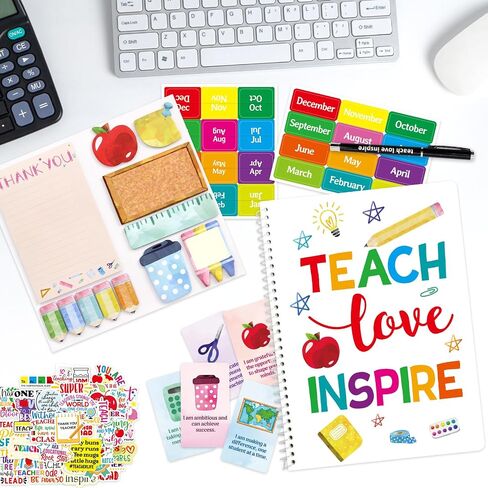Ceiba Tree Teacher Planner مع ملصقات الفينيل الملاحظات اللاصقة تعيين بطاقات القلم وبطاقات التأكيد إلى المدرسة الأولى من هدايا مدرس المدرسة مجموعة ثابتة للنساء in Saudi Arabia