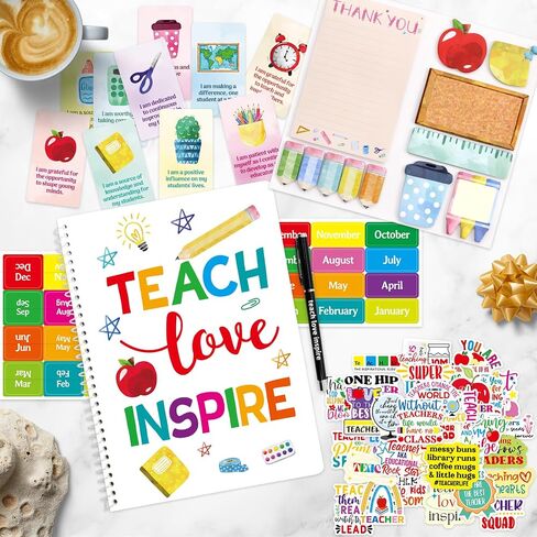 Ceiba Tree Teacher Planner مع ملصقات الفينيل الملاحظات اللاصقة تعيين بطاقات القلم وبطاقات التأكيد إلى المدرسة الأولى من هدايا مدرس المدرسة مجموعة ثابتة للنساء in Saudi Arabia