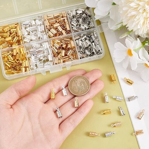 PH Pandahall 400pcs 4 ألوان طية على نهايات الحبل الحديد نهايات 4.5 مم محترات تجعيد النصائح نهاية المشابك الشريط الجلدية تغطي مقاطع الحبل المشابك لمجوهرات السوار DIY Making Craft in Saudi Arabia