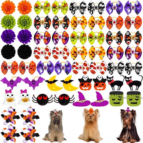 60pcs/30pairs Fall Dog Hair أقواس مع عصابات مطاطية من القيقب ورقة اليقطين اليقطين الكلب أقواس Girls Puppy Dows for Small Medium كبير الكلاب Yorkie Pet Hair Grooming Associory in Kuwait