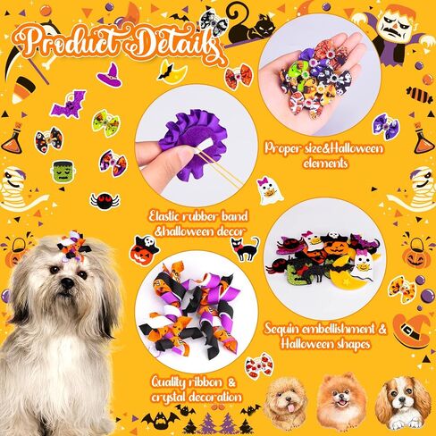 60pcs/30pairs Fall Dog Hair أقواس مع عصابات مطاطية من القيقب ورقة اليقطين اليقطين الكلب أقواس Girls Puppy Dows for Small Medium كبير الكلاب Yorkie Pet Hair Grooming Associory in Kuwait