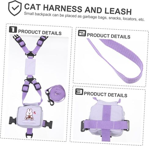 Luxshiny Escape Cat Harness Backback Small Dog Leash Lightweight Polyester Histen مع تصميم مقاوم مقاوم للارتداء للمشي والسفر في الهواء الطلق الآمن in Kuwait