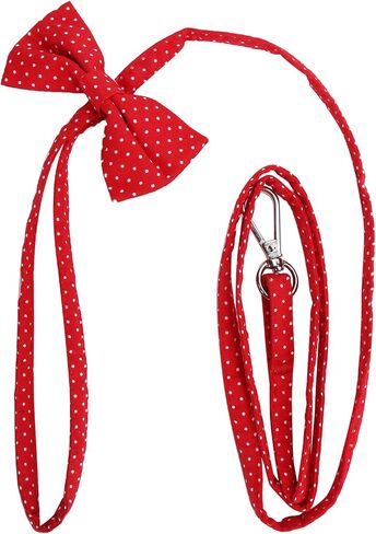 Outdoor Pet Leash with Cat Training Lead, 100% Cotton Dog Collar Rope, Bow Design, Soft and Breathable, Red Dot Pattern, Dog Walking Leads with Hook for Dogs and Cats in Saudi Arabia