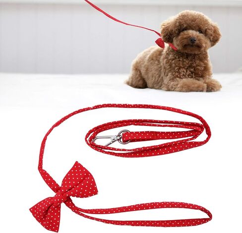 Outdoor Pet Leash with Cat Training Lead, 100% Cotton Dog Collar Rope, Bow Design, Soft and Breathable, Red Dot Pattern, Dog Walking Leads with Hook for Dogs and Cats in Saudi Arabia