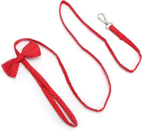 Outdoor Pet Leash with Cat Training Lead, 100% Cotton Dog Collar Rope, Bow Design, Soft and Breathable, Red Dot Pattern, Dog Walking Leads with Hook for Dogs and Cats in Saudi Arabia