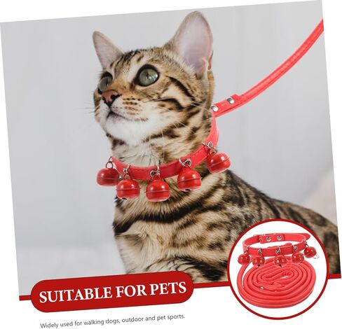 Generic Pet Dog Cat Collar Leash with Bell Red Pulling Rope Strap for Daily Walking Outdoor Sports Suitable for Puppies and Pets in Saudi Arabia