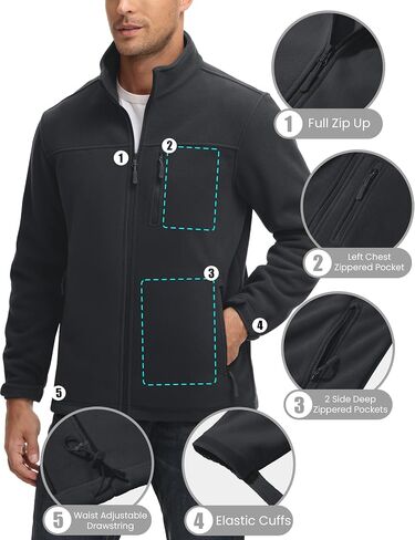 MAGCOMSEN Men's Winter Zip Up Polar Fleece Jacket Stand Collar Active Golf Jackets with 3 Pockets in Saudi Arabia