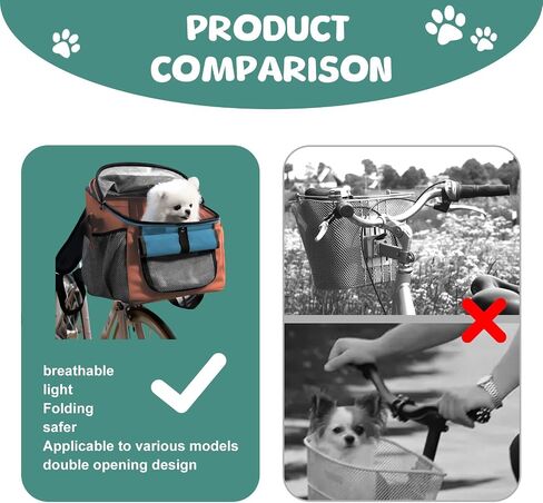 سلة دراجة الكلاب ، 12.5 "L x 11.4" W x 15.3 "H Bike Basket Carrier ، حاملة الكلاب الأمامية للدراجات ، بطانة قابلة للغسل للسفر ، التخييم ، مواعيد الطبيب البيطري ، تمشي في الحديقة (الأزرق) in Kuwait