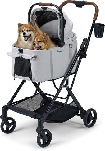 ibiyaya Tinker Pet Stroller for Small Dogs and Cats – 3-in-1 Pet Carrier, Dual-Opening Canopy, No-Flat Wheels, Vegan Leather Handle, Large Storage Basket (Sage Green) in Saudi Arabia