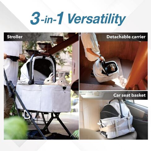 ibiyaya Tinker Pet Stroller for Small Dogs and Cats – 3-in-1 Pet Carrier, Dual-Opening Canopy, No-Flat Wheels, Vegan Leather Handle, Large Storage Basket (Sage Green) in Saudi Arabia