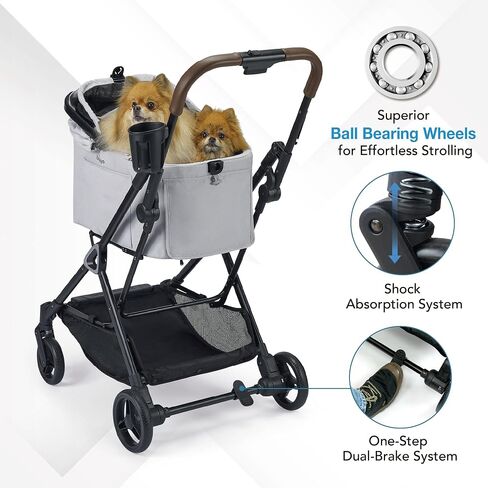 ibiyaya Tinker Pet Stroller for Small Dogs and Cats – 3-in-1 Pet Carrier, Dual-Opening Canopy, No-Flat Wheels, Vegan Leather Handle, Large Storage Basket (Sage Green) in Saudi Arabia