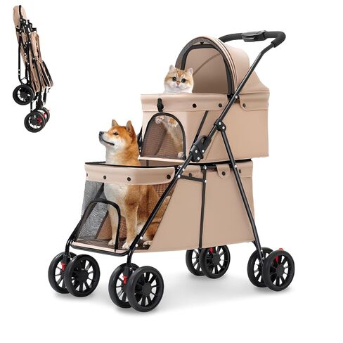 Double Pet Stroller for Medium Small Dogs and Cats with 2 Carriage, Durable Universal Wheels with Brakes Lightweight One Hand Foldale Kittens Puppies Travel Strolling Cart (Gray) in Kuwait