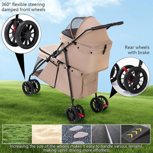 Double Pet Stroller for Medium Small Dogs and Cats with 2 Carriage, Durable Universal Wheels with Brakes Lightweight One Hand Foldale Kittens Puppies Travel Strolling Cart (Gray) in Kuwait