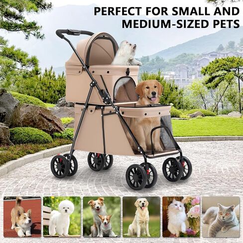 Double Pet Stroller for Medium Small Dogs and Cats with 2 Carriage, Durable Universal Wheels with Brakes Lightweight One Hand Foldale Kittens Puppies Travel Strolling Cart (Gray) in Kuwait