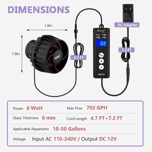 Hygger Mini Aquarium Wave Mayper لخطط سمك 15-40 جالون مع قاعدة قابلة للتعديل قاعدة مغناطيسية للمياه المالحة والمياه العذبة التي تصل إلى 792 GPH in Saudi Arabia