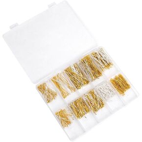 Eye Pins and Flat Head Pins for Jewelry Making, 1020 PCS Metal Eyepins, Headpins & Ball Head Pins for DIY Earrings, Necklaces, Bracelets, Pendants, 1.2", 1.6", 2", Gold & Silver in Saudi Arabia