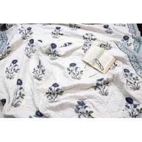 Jaipuri Razai Blue Handblock Print Quilt Indian Reversible Kantha Bedspread, Duvet Cotton Throw Quilted Blanket Queen 90x108 (Queen, Blue) in Saudi Arabia