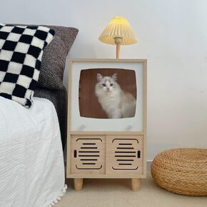 طاولة جانبية Cat House ، 2 في 1 في 1 Cat Cat Table مع لوحة الخدش-مركز كبير على طراز TV-TV-اثنين من مستويين ، مناسبة للاستخدام الداخلي ، بجانب السرير. (الجوز ، س) in Kuwait