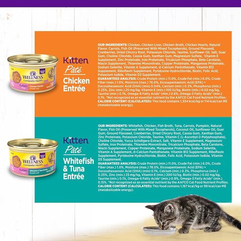 Wellness Complete Health Pate Kitten Wet Cat Food, Natural, Protein-Rich, Grain Free, 3 Ounce, 12 Pack, (Whitefish & Chicken Variety Pack) in Kuwait