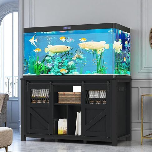 DWVO 120 Gallon Aquarium Stand with Power Outlets, Heavy Duty Metal Fish Tank Stand & Cabinet, Reptile Terrarium Table with 1100LBS Capacity for Aquarium Accessories Storage, Black in Kuwait