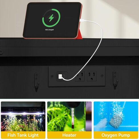 DWVO 120 Gallon Aquarium Stand with Power Outlets, Heavy Duty Metal Fish Tank Stand & Cabinet, Reptile Terrarium Table with 1100LBS Capacity for Aquarium Accessories Storage, Black in Kuwait