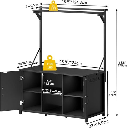 DWVO 120 Gallon Aquarium Stand with Power Outlets, Heavy Duty Metal Fish Tank Stand & Cabinet, Reptile Terrarium Table with 1100LBS Capacity for Aquarium Accessories Storage, Black in Kuwait