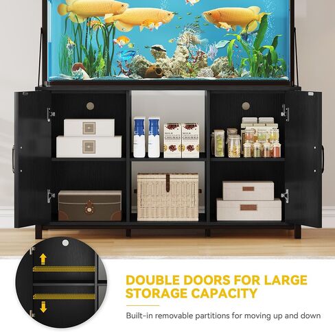 DWVO 120 Gallon Aquarium Stand with Power Outlets, Heavy Duty Metal Fish Tank Stand & Cabinet, Reptile Terrarium Table with 1100LBS Capacity for Aquarium Accessories Storage, Black in Kuwait