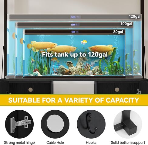 DWVO 120 Gallon Aquarium Stand with Power Outlets, Heavy Duty Metal Fish Tank Stand & Cabinet, Reptile Terrarium Table with 1100LBS Capacity for Aquarium Accessories Storage, Black in Kuwait
