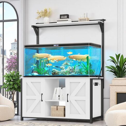 DWVO 120 Gallon Aquarium Stand with Power Outlets, Heavy Duty Metal Fish Tank Stand & Cabinet, Reptile Terrarium Table with 1100LBS Capacity for Aquarium Accessories Storage, Black in Saudi Arabia