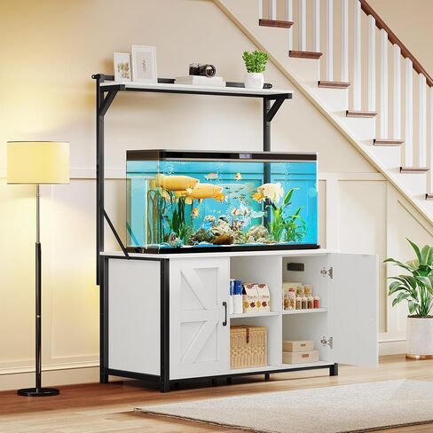 DWVO 120 Gallon Aquarium Stand with Power Outlets, Heavy Duty Metal Fish Tank Stand & Cabinet, Reptile Terrarium Table with 1100LBS Capacity for Aquarium Accessories Storage, Black in Saudi Arabia