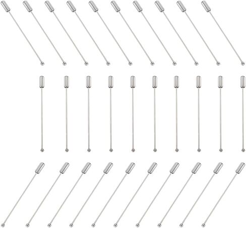 30pcs بروش دبوس عصا 62 ملم/2.4 بوصة معدنية رأس الكرة المعدنية دبوس مع سدادة نهاية الغطاء البلاتين البوتنيه سلامة الدبوس للرجال من طية صدر السترة. in Kuwait