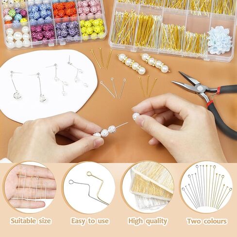 دبابيس العين ودبابيس الرأس المسطحة لصنع المجوهرات ، 1020 PCS Eyepins Metal ، و Headpins و Ball Head Dins for DIY ، وقلادات ، وأساور ، ومساعدين ، 1.2 "، 1.6" ، 2 "، الذهب والفضة in Saudi Arabia