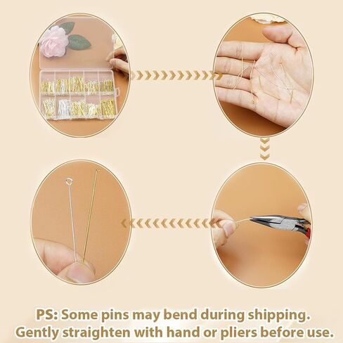 دبابيس العين ودبابيس الرأس المسطحة لصنع المجوهرات ، 1020 PCS Eyepins Metal ، و Headpins و Ball Head Dins for DIY ، وقلادات ، وأساور ، ومساعدين ، 1.2 "، 1.6" ، 2 "، الذهب والفضة in Saudi Arabia