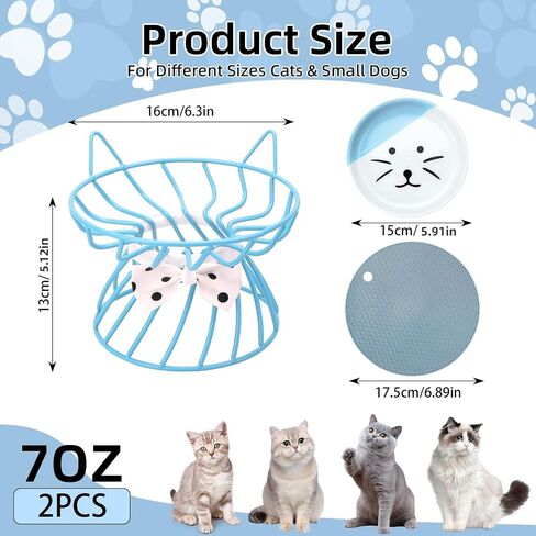Elevated Cat Food Dish, Ceramic, Non-Slip Stand, Raised Feeding Station, 5 in, Shallow for Whiskers, Dishwasher Safe in Kuwait