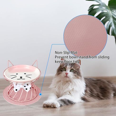 Elevated Cat Food Dish, Ceramic, Non-Slip Stand, Raised Feeding Station, 5 in, Shallow for Whiskers, Dishwasher Safe in Kuwait