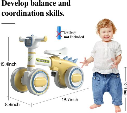 WinHope Baby Balance Bike for 1-3 Year Old Boys & Girls, Silent Wheels, with Colorful Lights & Music, Toddler Balance Bike for 12-36 Months Kids, Safe Ride-On Toy in Saudi Arabia