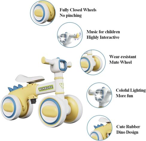WinHope Baby Balance Bike for 1-3 Year Old Boys & Girls, Silent Wheels, with Colorful Lights & Music, Toddler Balance Bike for 12-36 Months Kids, Safe Ride-On Toy in Saudi Arabia