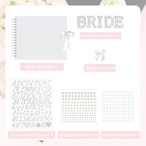 رسائل إلى Bride Scrapbook Photo Photo Photo Photo ، Diy Bridal Shower Guest Book مع 40 صفحة فارغة ، سجل قصاصات بيضاء مع ملصقات لؤلؤة ، أحرف معدنية ، أقواس (11.42 "x 8.46") in Kuwait