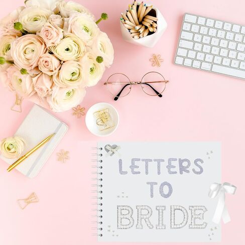 رسائل إلى Bride Scrapbook Photo Photo Photo Photo ، Diy Bridal Shower Guest Book مع 40 صفحة فارغة ، سجل قصاصات بيضاء مع ملصقات لؤلؤة ، أحرف معدنية ، أقواس (11.42 "x 8.46") in Kuwait