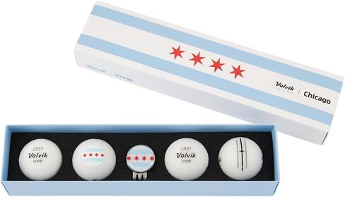حزم هدايا Volvik Vivid Golf Balls State Edition | كرات الغولف في مدينة شيكاغو إلينوي | مسافة نهائية بملمس ناعم | رؤية عالية وديناميكية هوائية | 4 كرات مع قلم تحديد كروي ومشبك قبعة مغناطيسي in Saudi Arabia