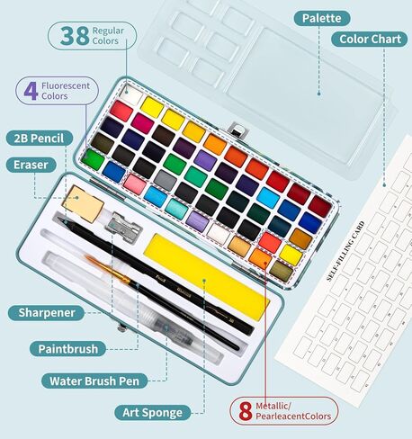 مصنف مائي ، كتاب تلوين الماء ، 12 نمطًا مختلفًا من تصميمات DIY الأصلية ، و 50 لونًا طلاءًا مائيًا مع لوحة وفرشاة ، ومصنفات مائية صديقة للمبتدئين (باقات) in Kuwait