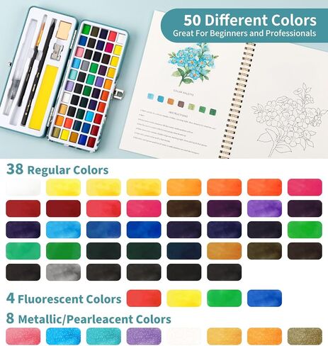 مصنف مائي ، كتاب تلوين الماء ، 12 نمطًا مختلفًا من تصميمات DIY الأصلية ، و 50 لونًا طلاءًا مائيًا مع لوحة وفرشاة ، ومصنفات مائية صديقة للمبتدئين (باقات) in Kuwait