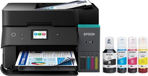 Epson EcoTank ET-4950 Wireless All-in-One Color Supertank Printer with up to 3 Years of Ink, Refillable Tanks, Perfect for Home, 18 PPM, 2.4" Color Touchscreen, Auto Document Feeder – Black in Saudi Arabia