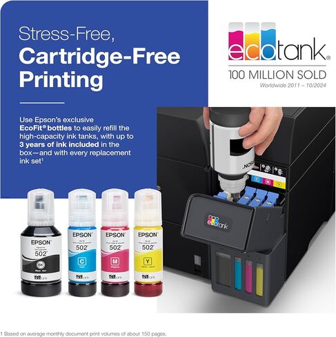 Epson EcoTank ET-4950 Wireless All-in-One Color Supertank Printer with up to 3 Years of Ink, Refillable Tanks, Perfect for Home, 18 PPM, 2.4" Color Touchscreen, Auto Document Feeder – Black in Saudi Arabia
