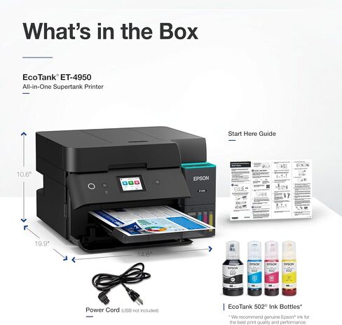 Epson EcoTank ET-4950 Wireless All-in-One Color Supertank Printer with up to 3 Years of Ink, Refillable Tanks, Perfect for Home, 18 PPM, 2.4" Color Touchscreen, Auto Document Feeder – Black in Saudi Arabia