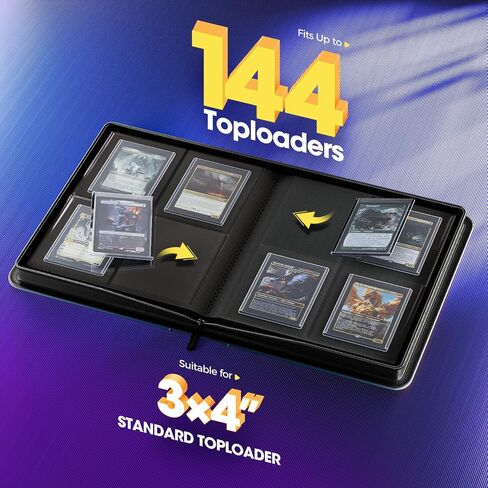ProCase 4 Pocket Top Loader Binder, Holding 144 Cards in 3"x4" Toploaders, Side Loading Small Book Folder with Clear Window for Pokemon, Trading, Sports Cards Collection TCG, MTG -Black in Saudi Arabia