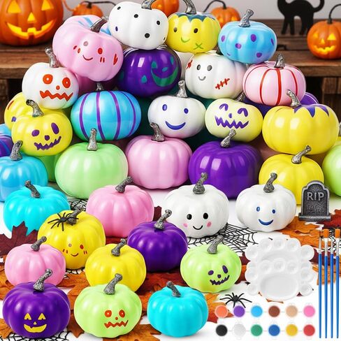 Yalikop 50 PCS Halloween DIY Pumpkin Painting Kits 42 Halloween Halloween متنوعًا من الرغوة الحرفية للطلاء مع فرشاة PANTS PARETTE DISCITION SINGGIVING ATTGIVING ART PARTY (أبيض) in Saudi Arabia