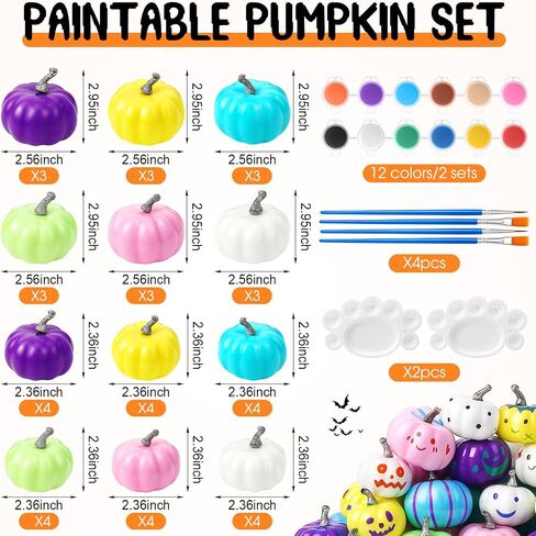 Yalikop 50 PCS Halloween DIY Pumpkin Painting Kits 42 Halloween Halloween متنوعًا من الرغوة الحرفية للطلاء مع فرشاة PANTS PARETTE DISCITION SINGGIVING ATTGIVING ART PARTY (أبيض) in Saudi Arabia